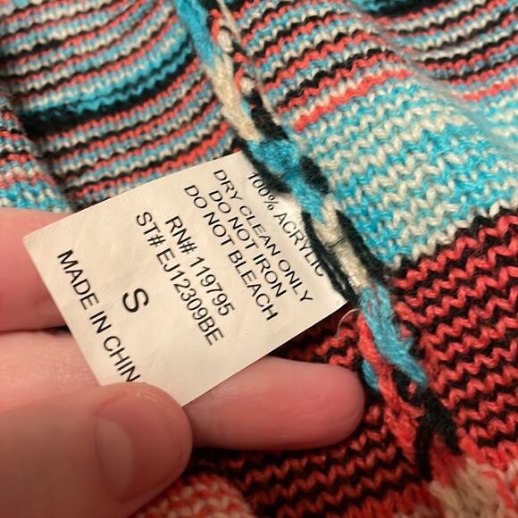 Moon Collection The Bonfire Knit Aztec Multicolor Asymmetrical Open Cardigan S - Picture 7 of 11